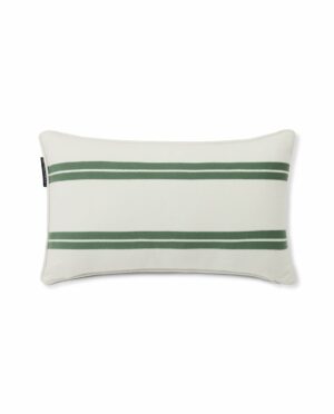 Small Side Striped Organic Cotton Twill Pillow, white/green 30 x 50 cm