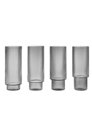 Freudenreich Interior Design | Longdrinkglas Ripple 4er Set smoked grey